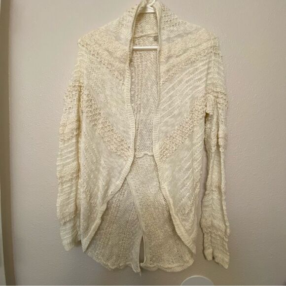 Anthropologie Knitted & Knotted Ismare Cable open Knit cotton Cardigan ivory S - Picture 3 of 12